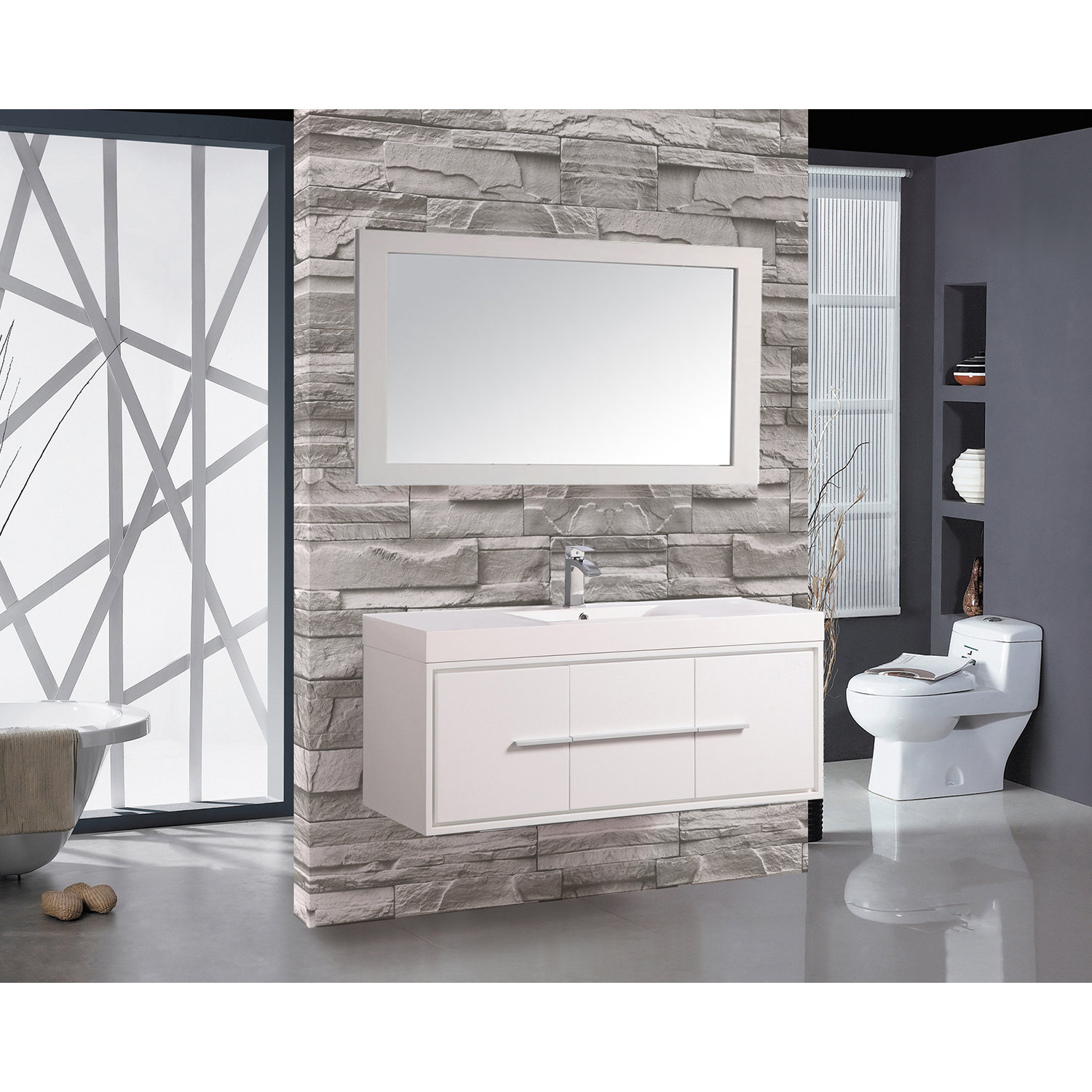 Cypress 48" Single Floating Bathroom Vanity Set with Mirror Wayfair
