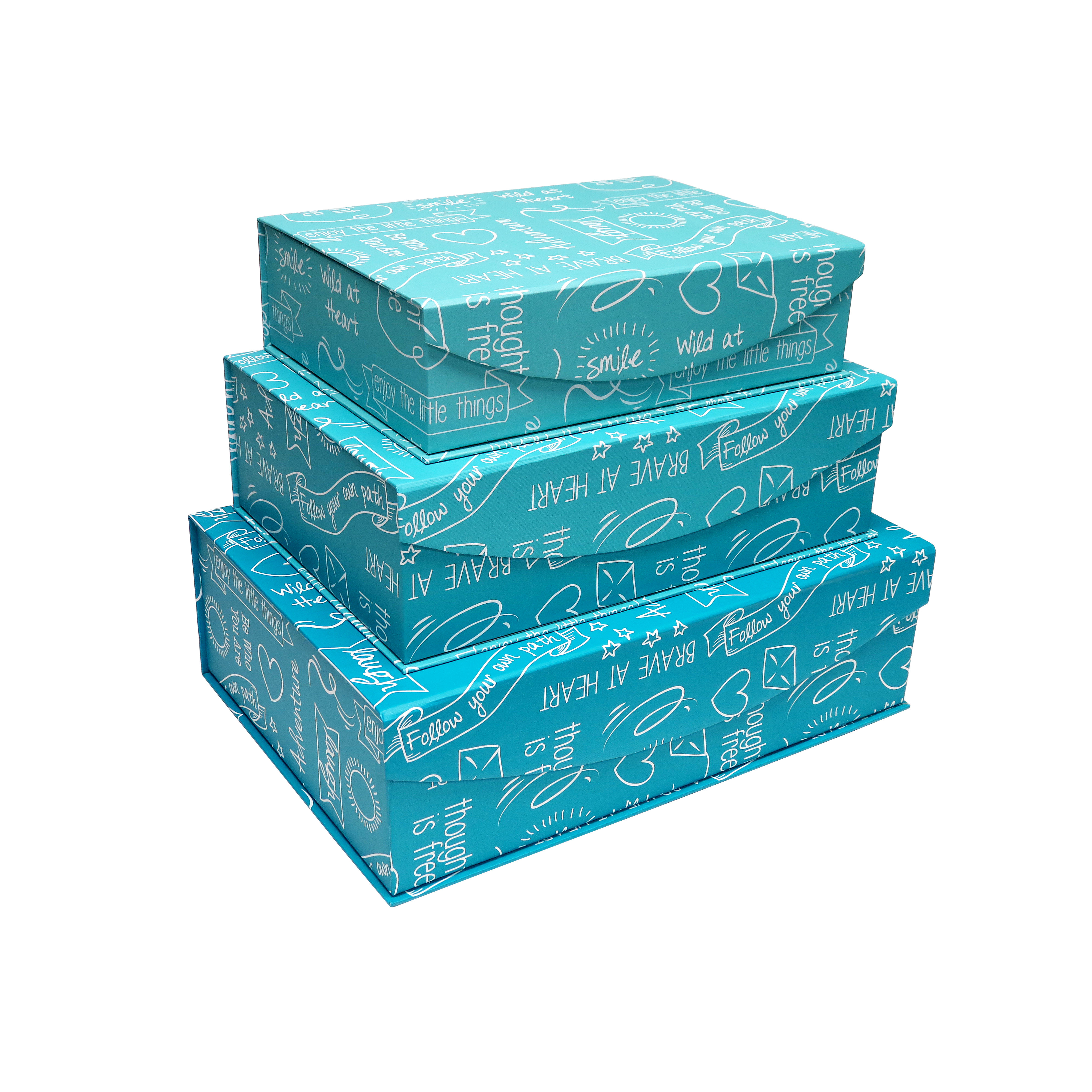 3 Piece Teal Blue Inspirational Nesting Boxes with Lid