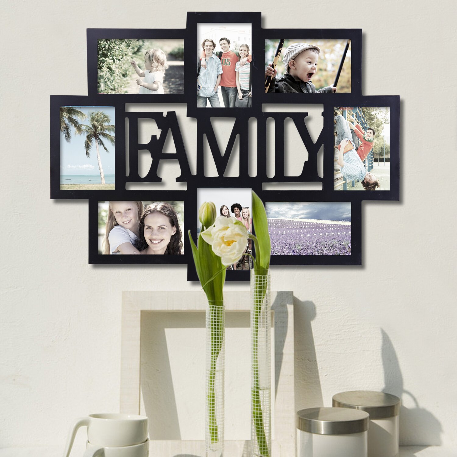 8 Opening Wooden Photo Collage Wall Hanging Picture Frame | Wayfair