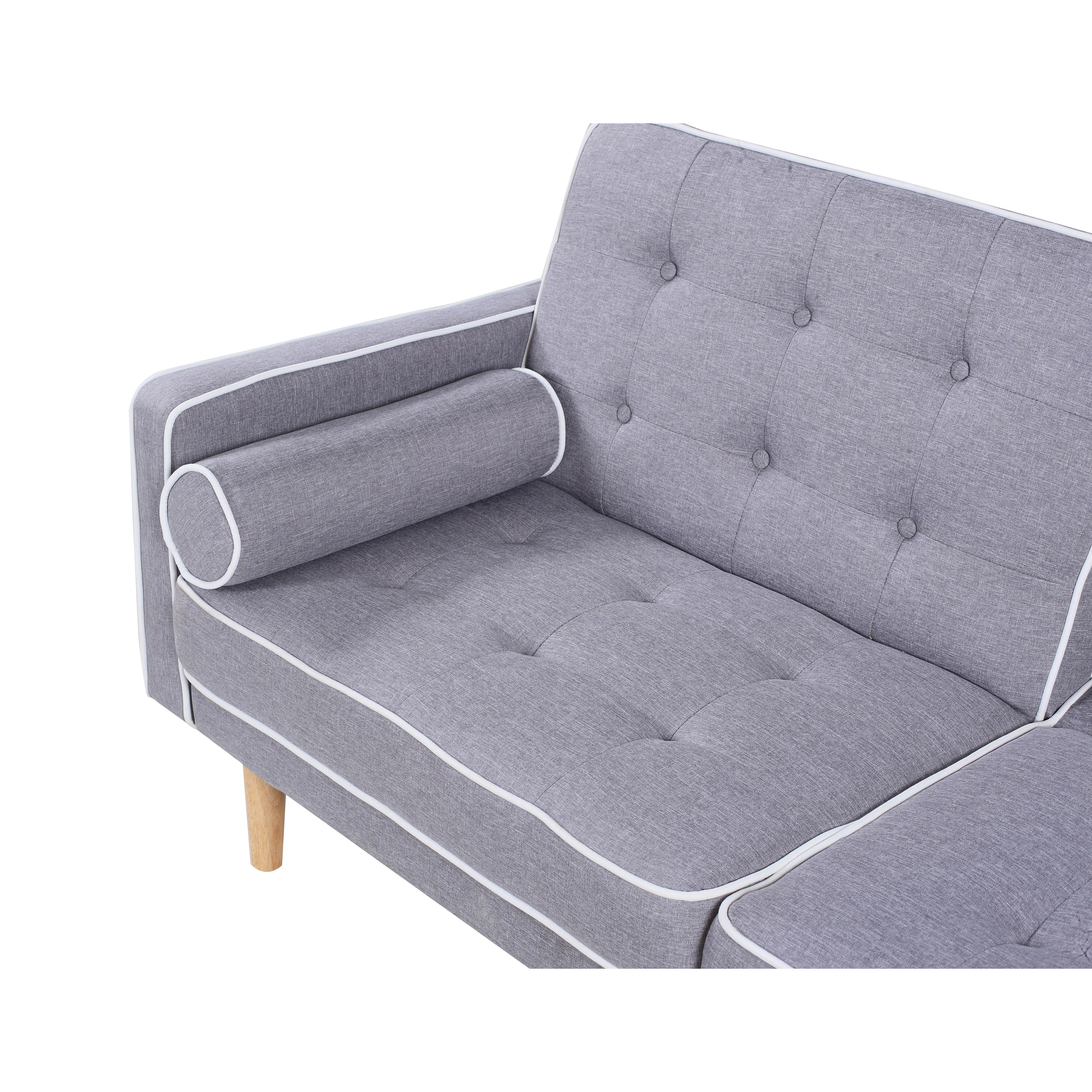 Mid Century Modern Two Tone Splitback Tufted Linen Convertible Sofa