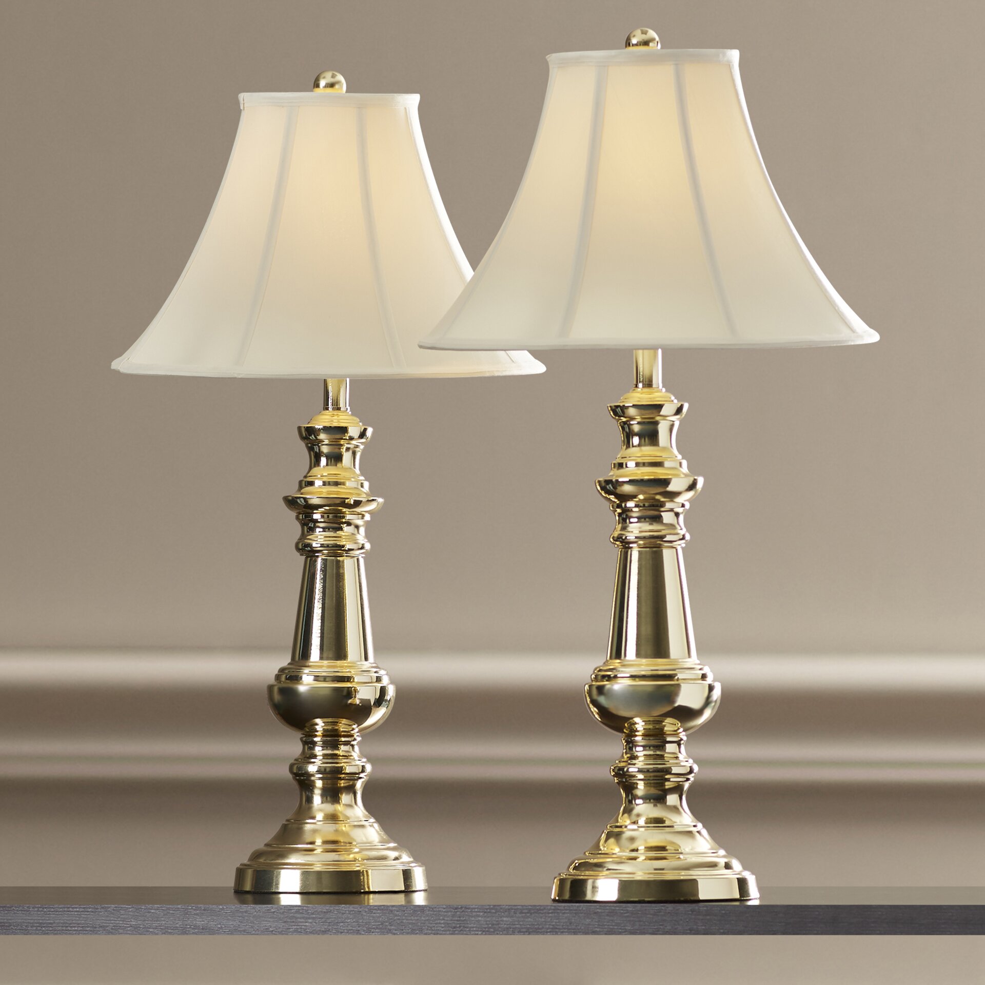 Marmon Polished Brass 32 H Table Lamp With Bell Shade ANDO2975 