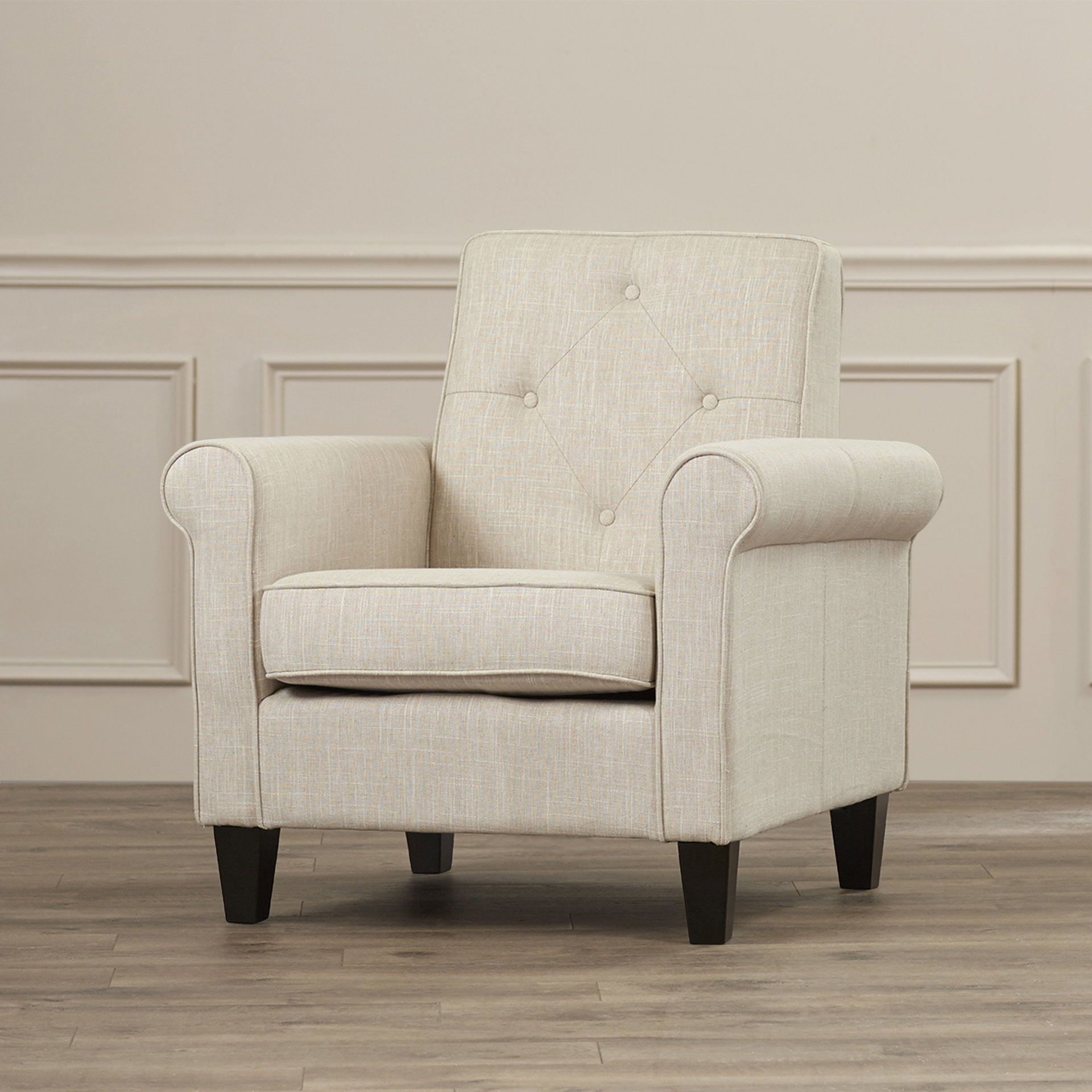 Coll Tufted Upholstered Lounge Chair in Beige Linen Wayfair