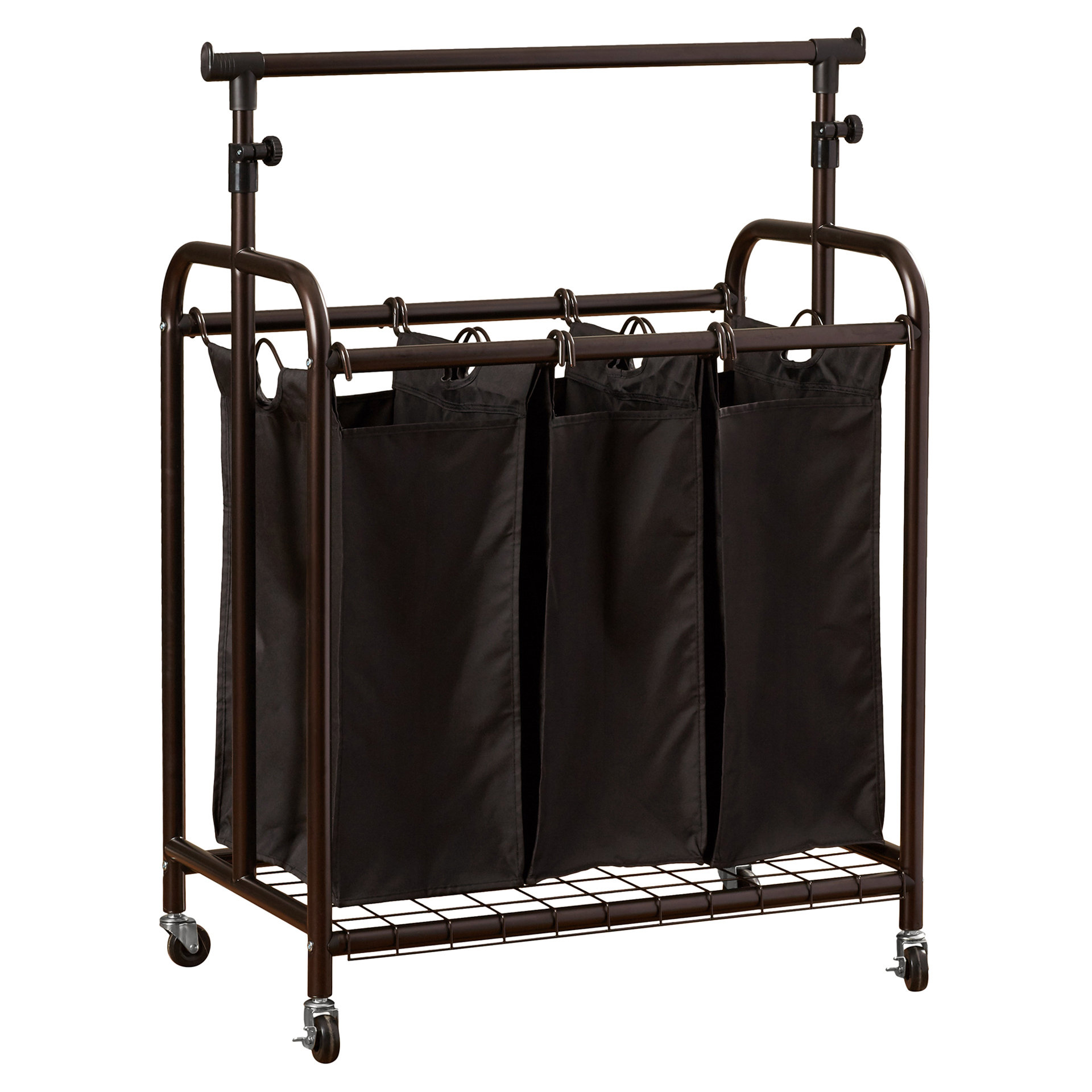3 Bag Rolling Laundry Sorter with Adjustable Hanging Bar Wayfair
