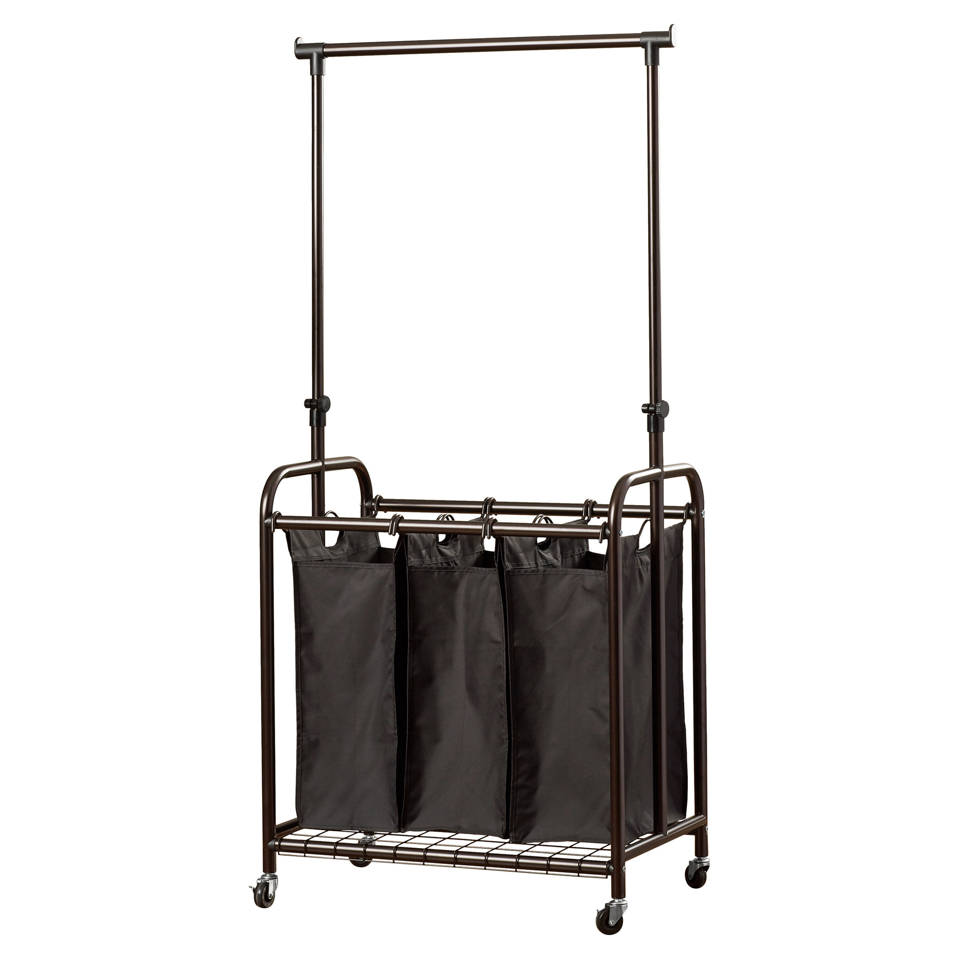3 Bag Rolling Laundry Sorter with Adjustable Hanging Bar Wayfair