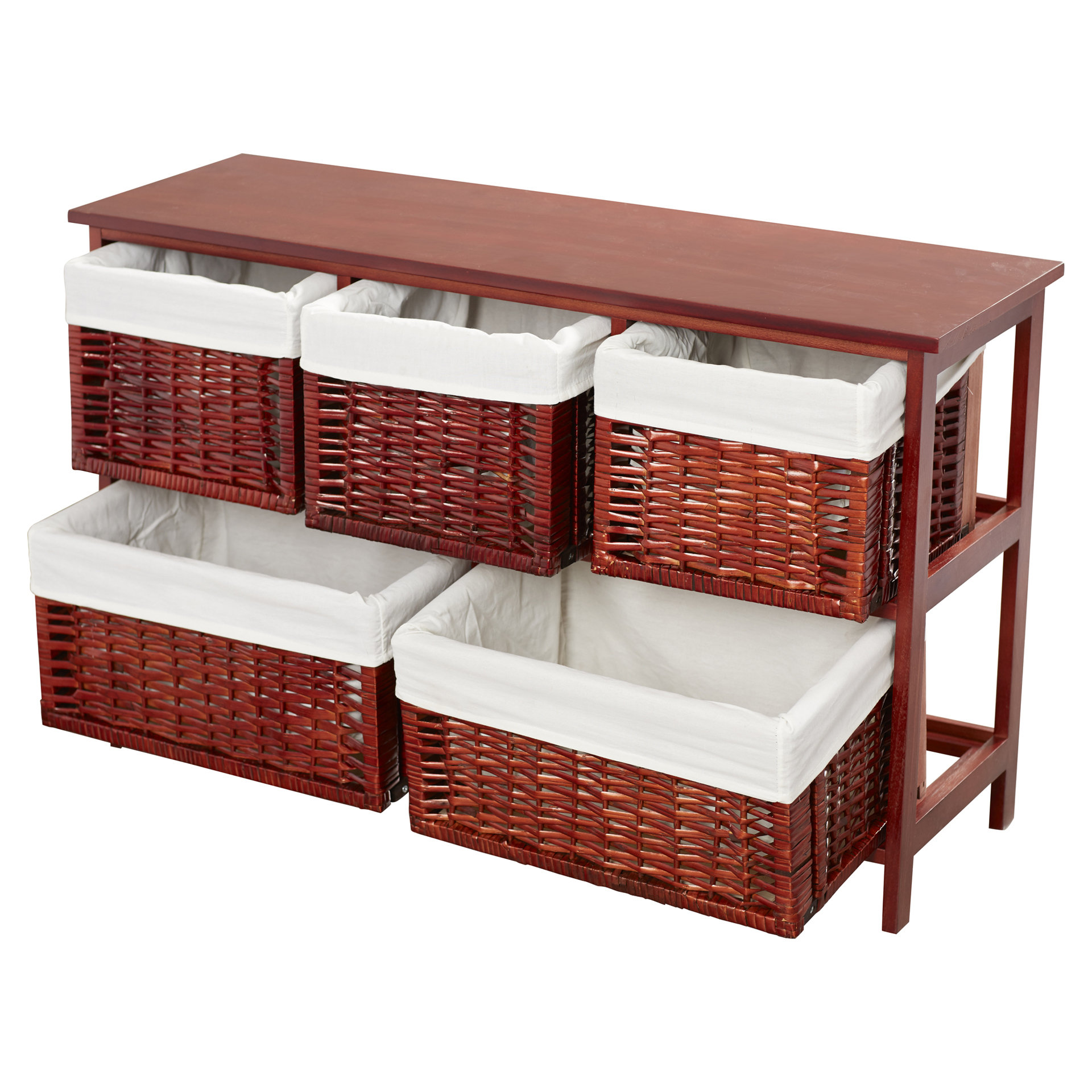 Beachcrest Home Ana Chase Five Wicker Basket Storage Unit in Espresso