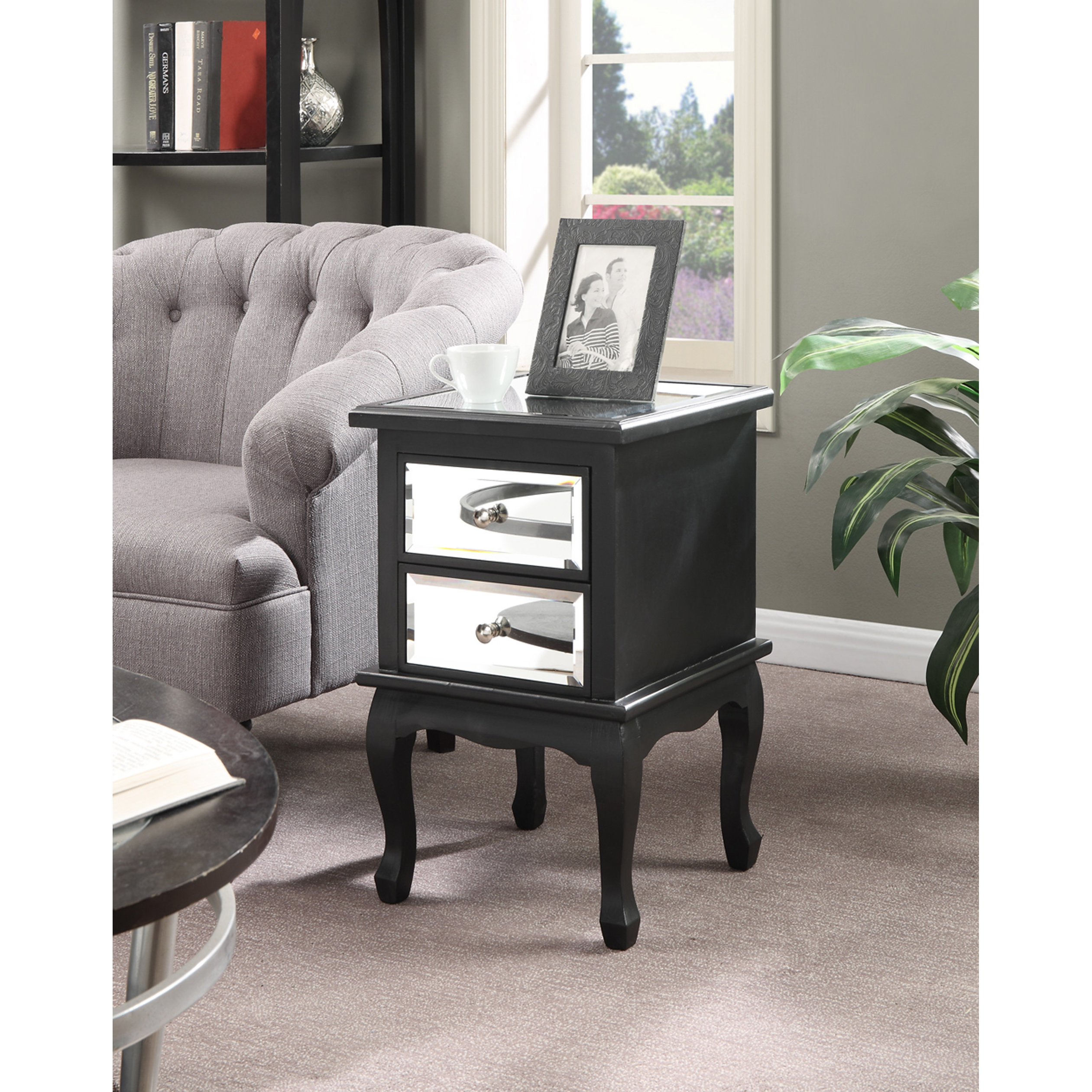 Halstead 2 Drawer Mirrored End Table Wayfair