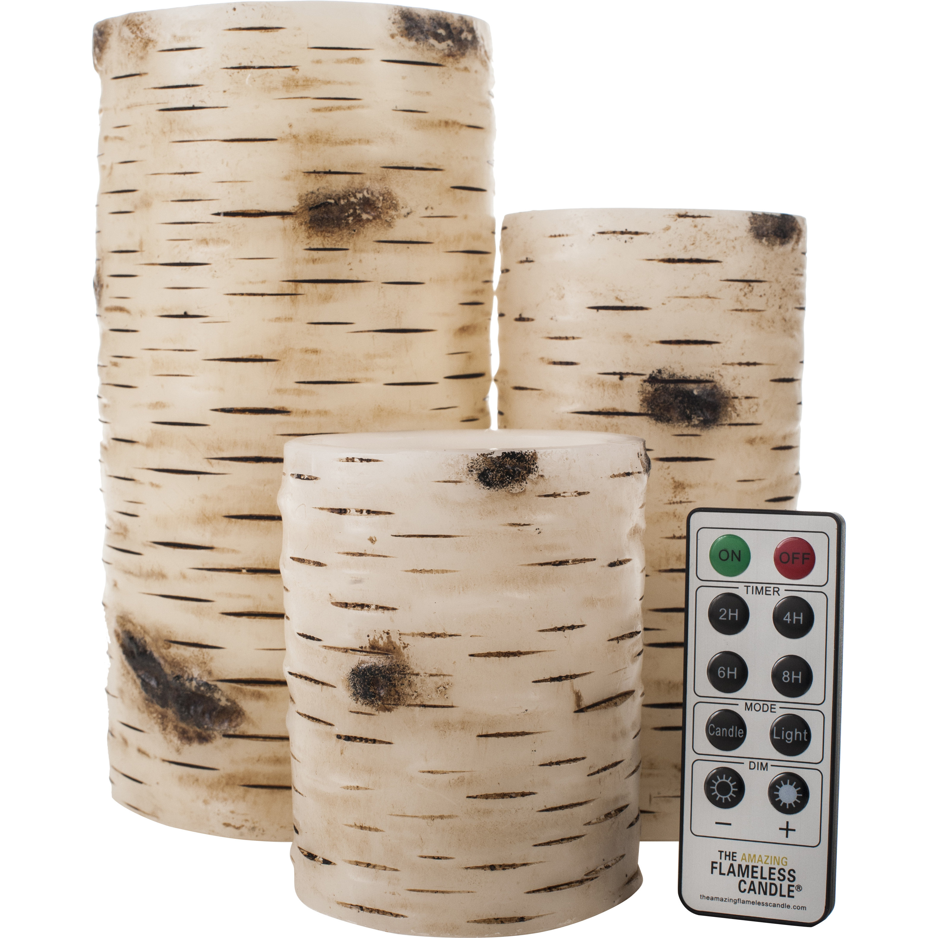 TheAmazingFlamelessCandle Birch Bark Series Flameless 3 Piece Pillar