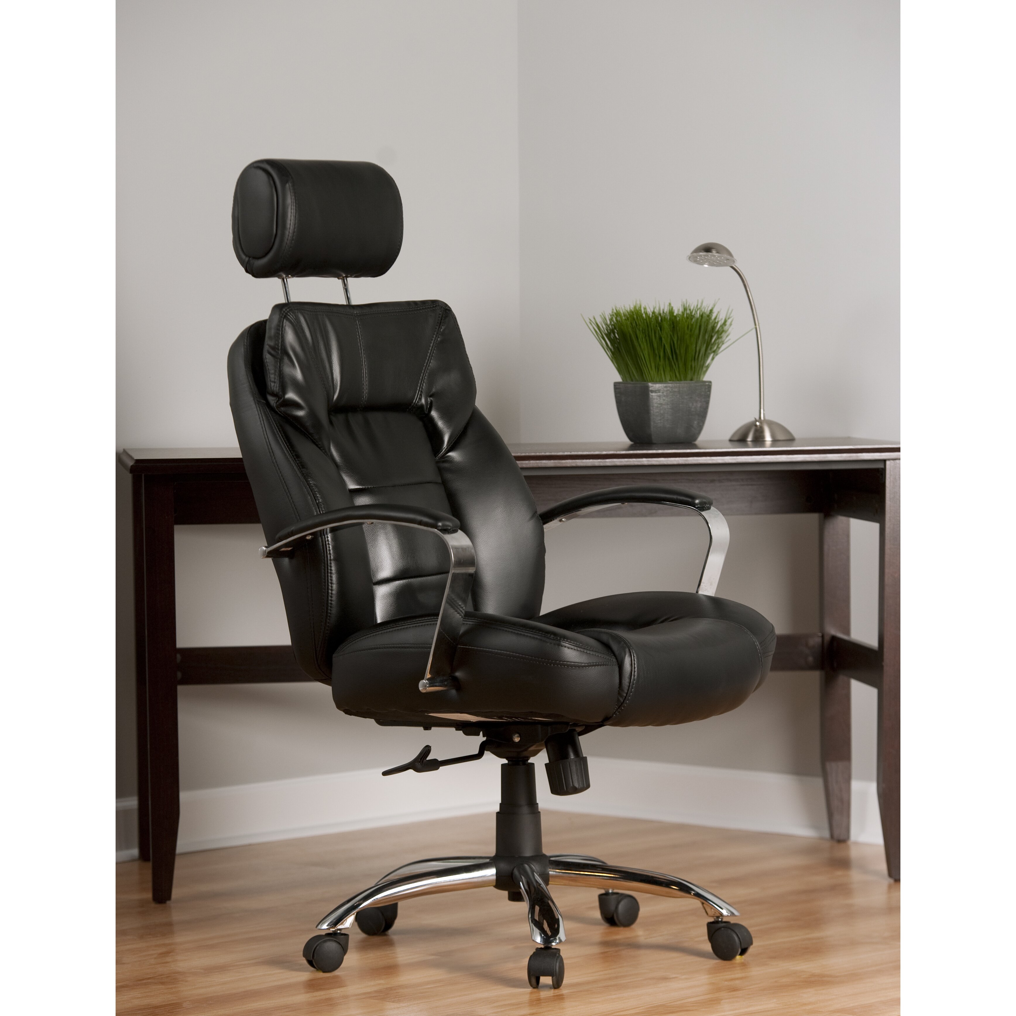 Louis Leather Computer Chair in Black | Wayfair