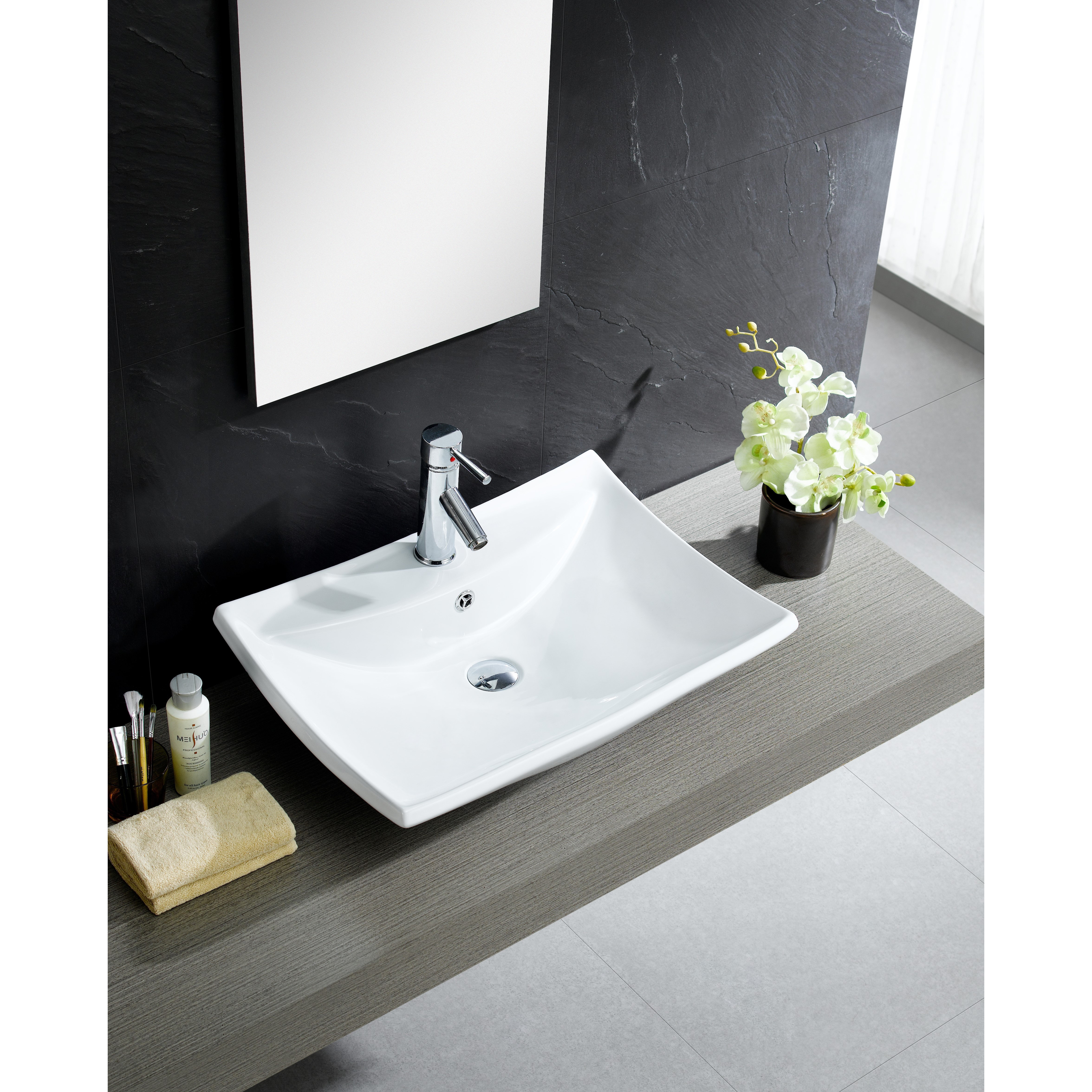 Modern Vitreous Square Vessel Sink Vessel Bathroom Sink with Overflow