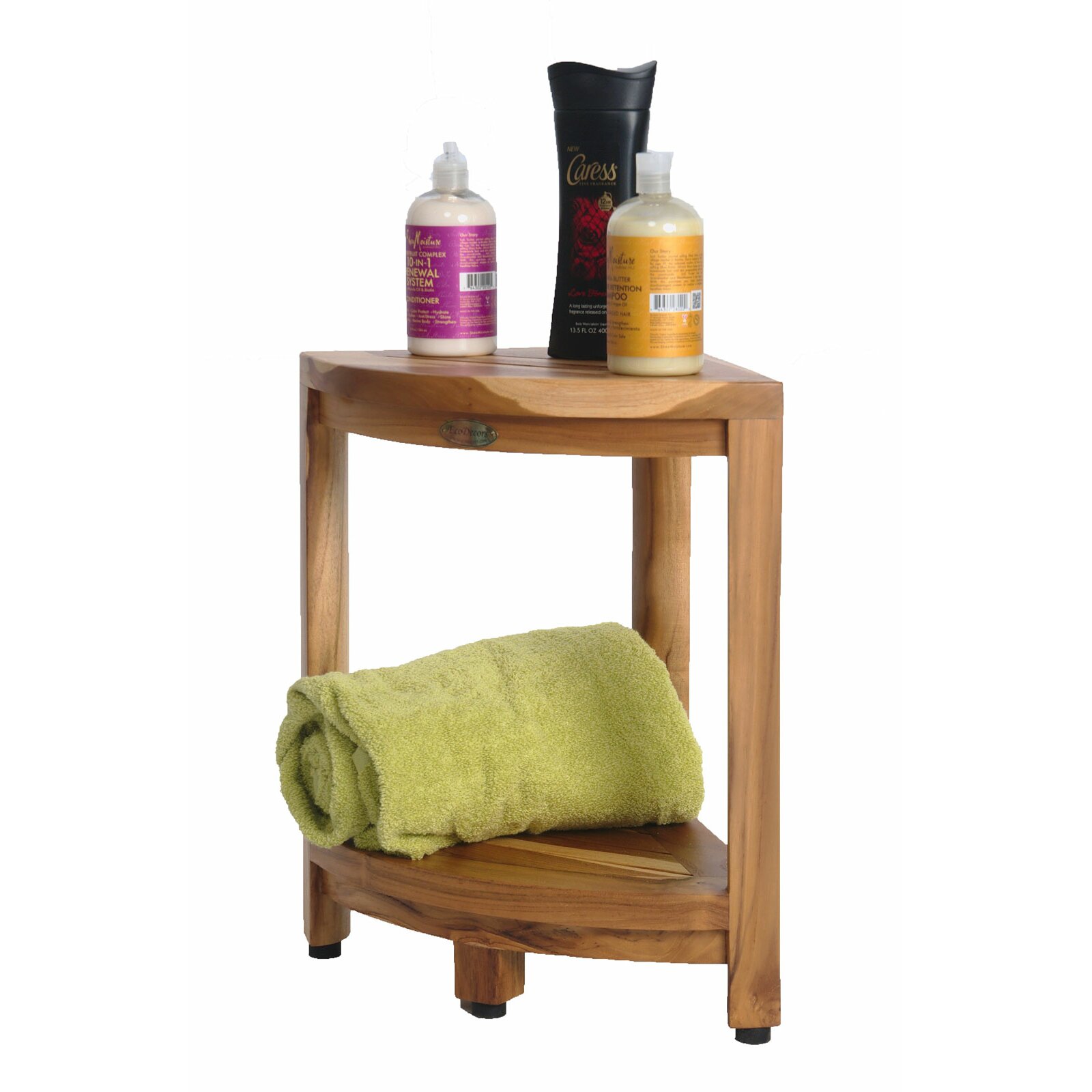 EarthyTeak™ 2 Tier Teak Corner Shower Foot Stool | Wayfair