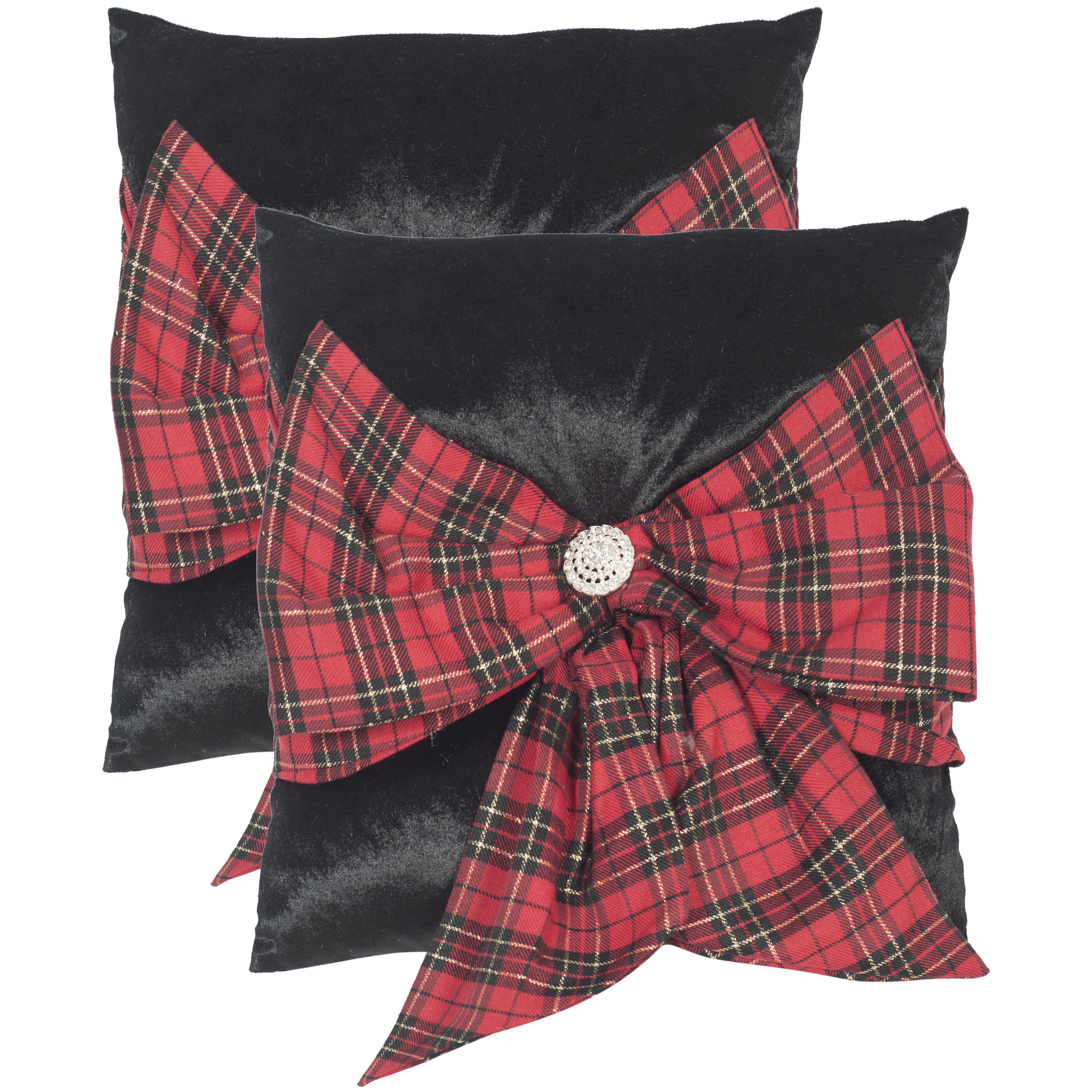 Tartan Bow Holiday Plaid Throw Pillow by Safavieh