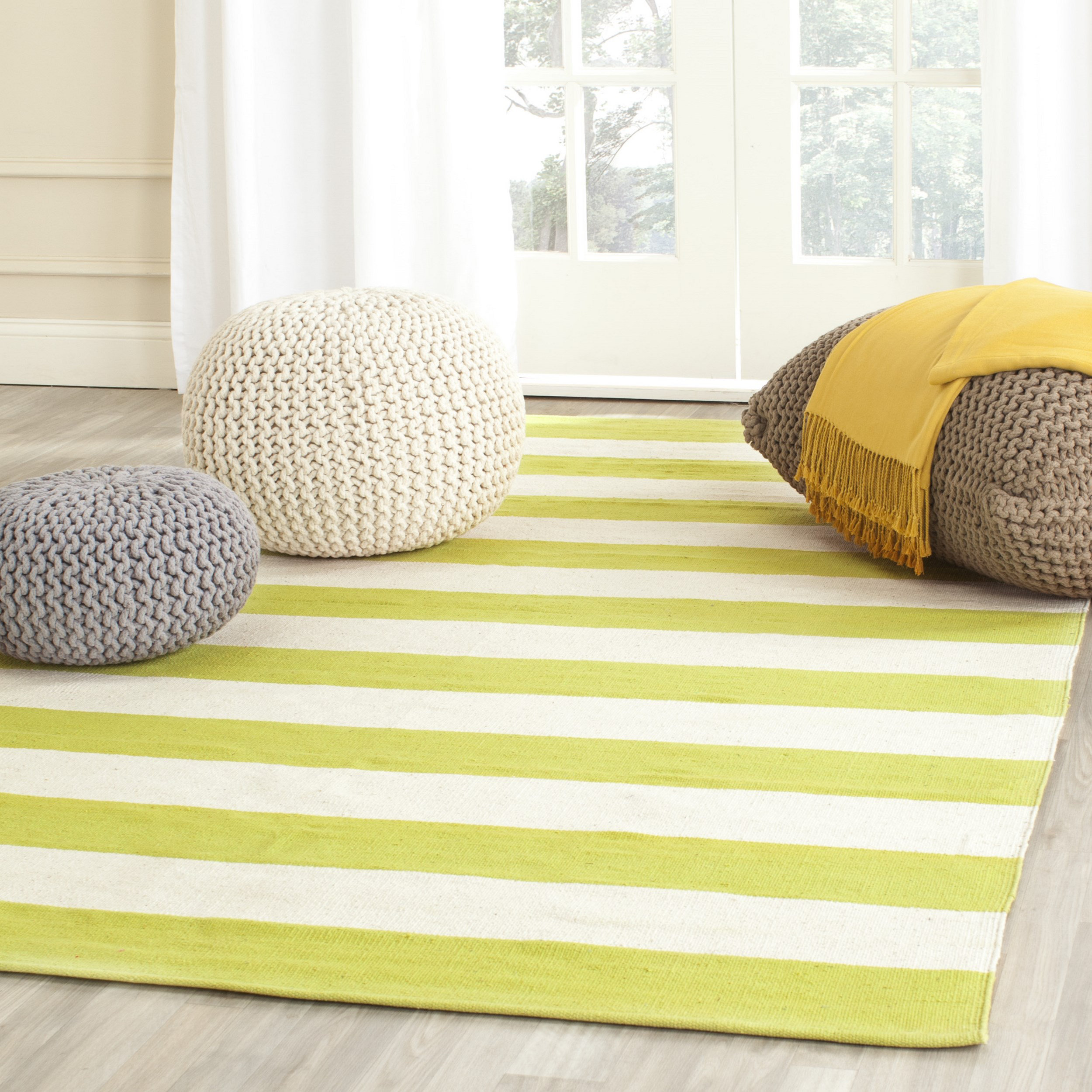 Montauk Green & White Striped Contemporary Area Rug Wayfair
