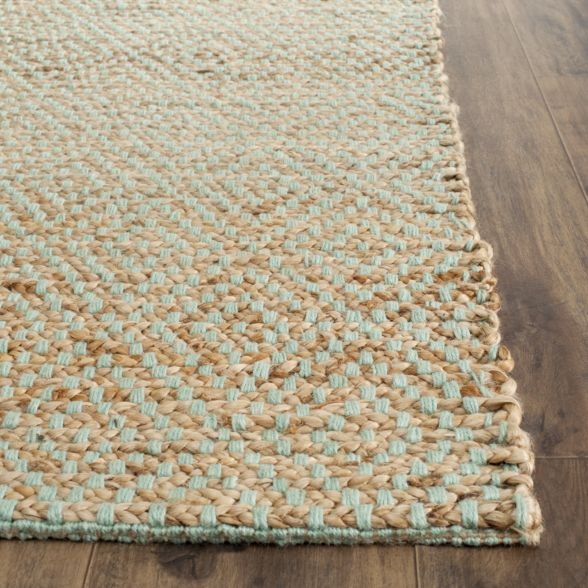 Natural Fiber Natural/Mint Green Indoor Area Rug | Wayfair