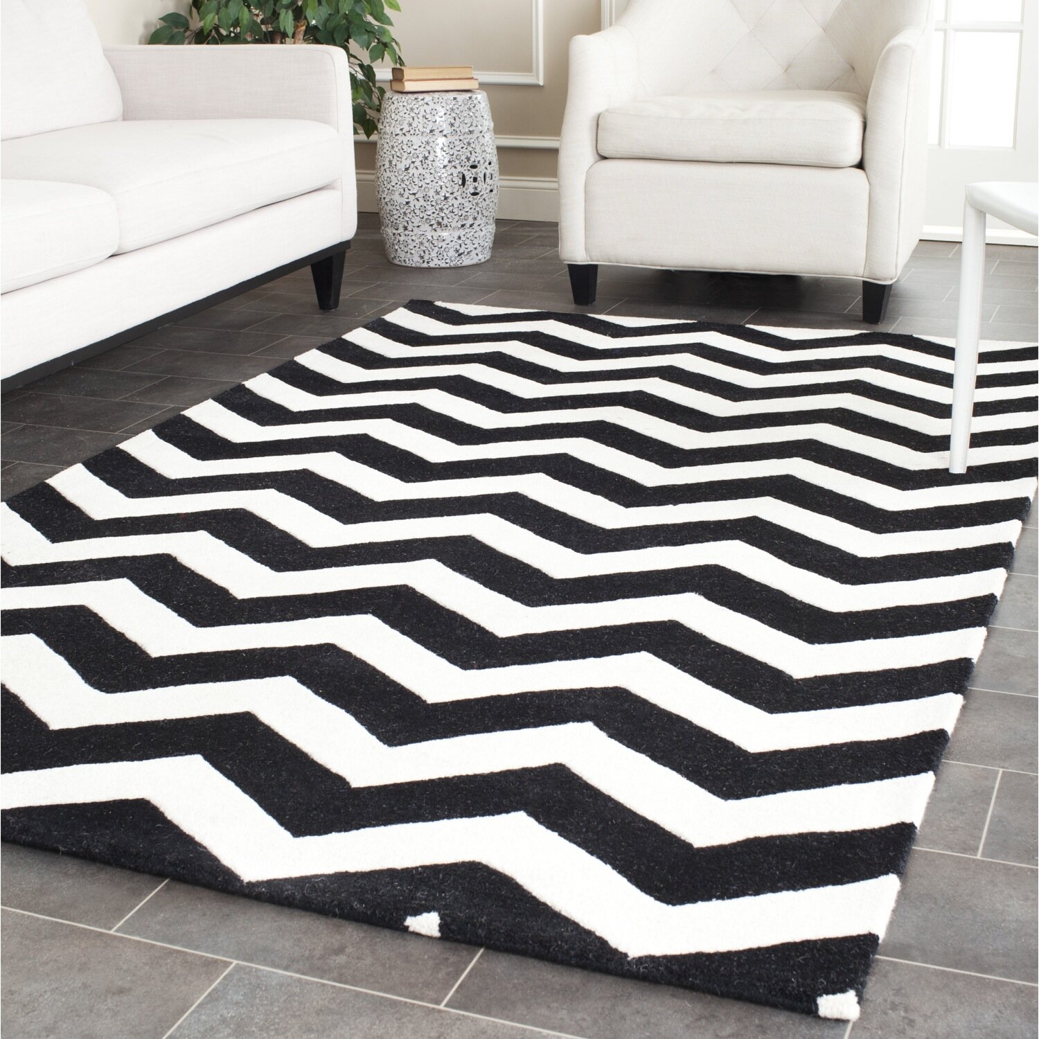 Chatham Chevron Ivory/Black Area Rug Wayfair