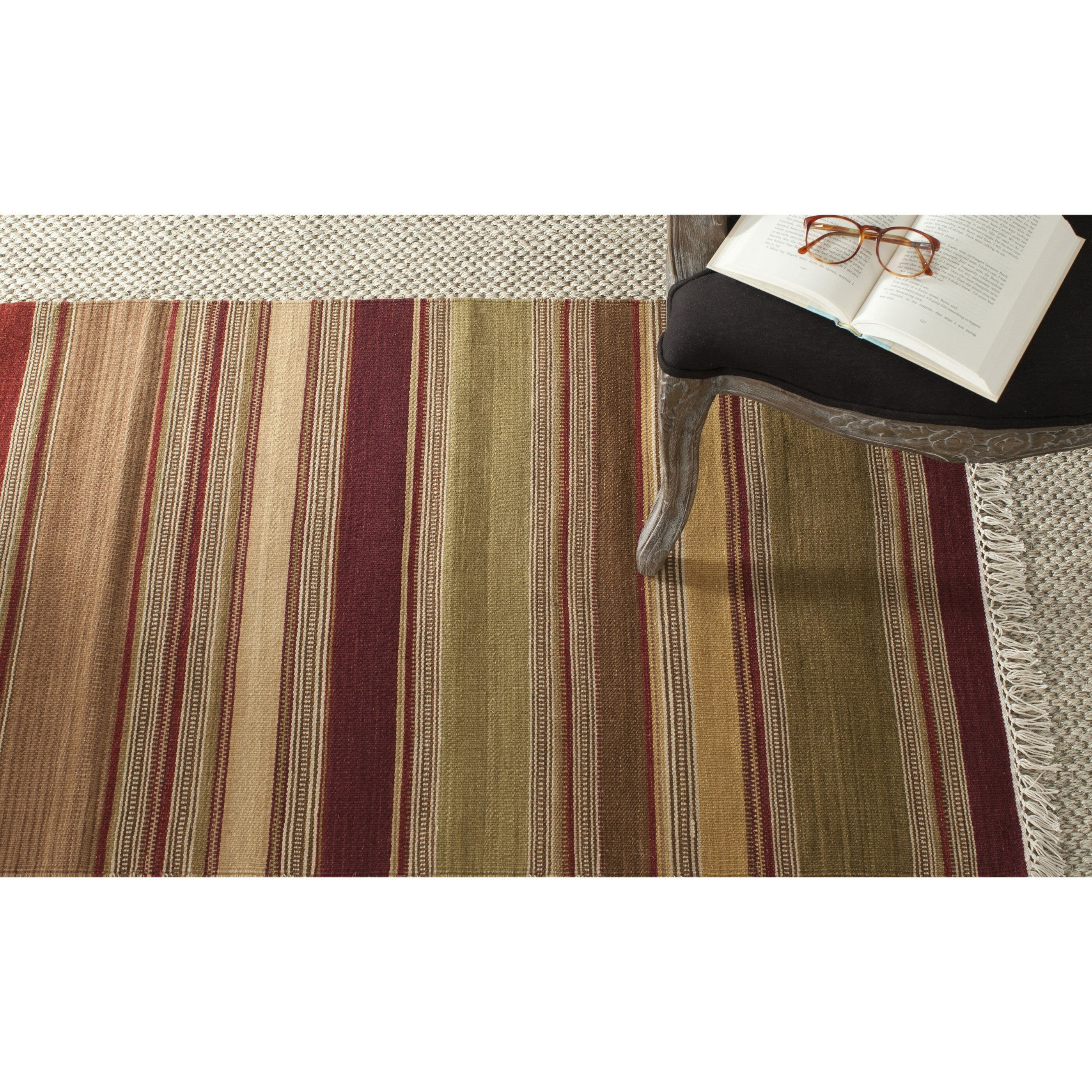 Striped Kilim Red Rug | Wayfair