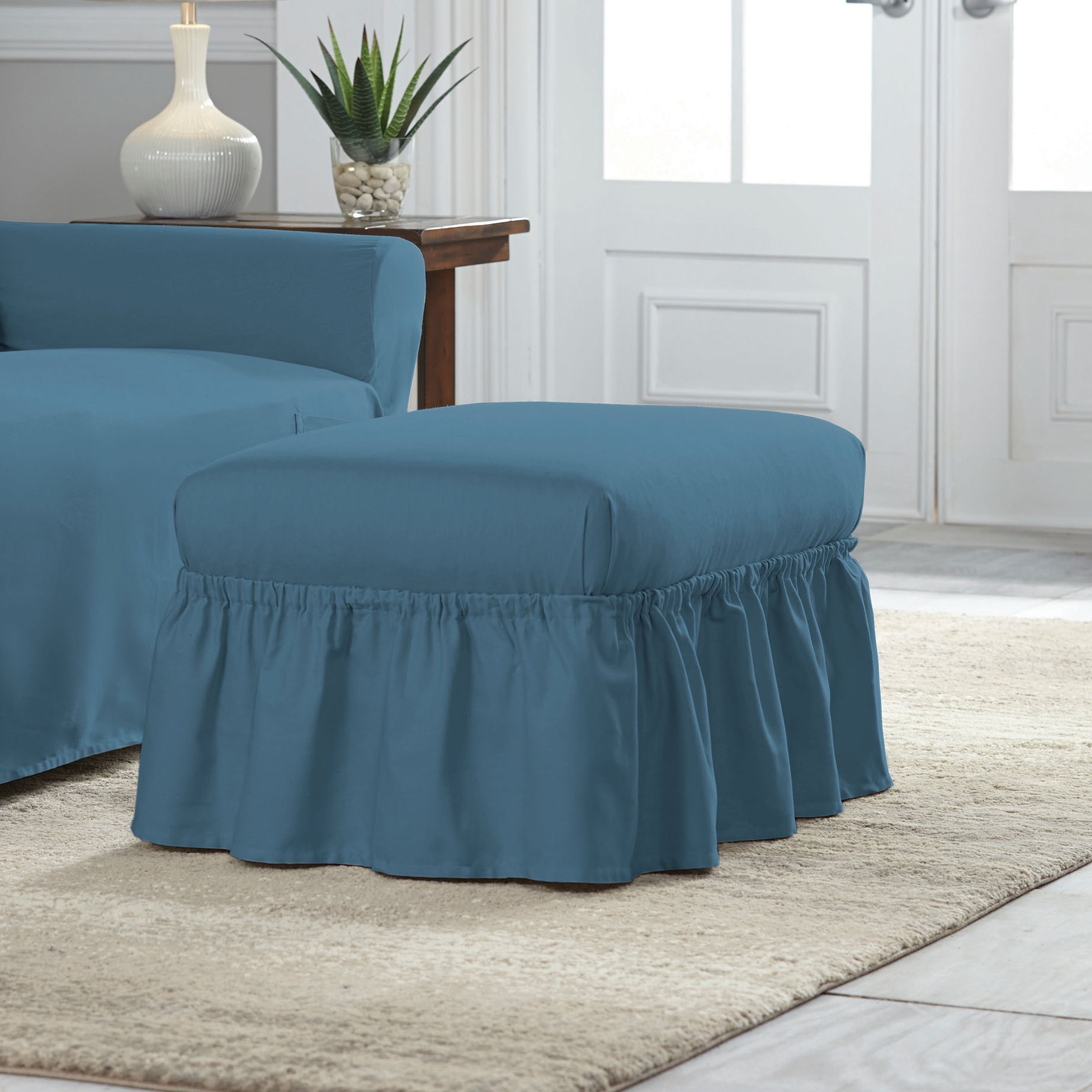 Serta Duck Ruffle Ottoman Slipcover & Reviews Wayfair