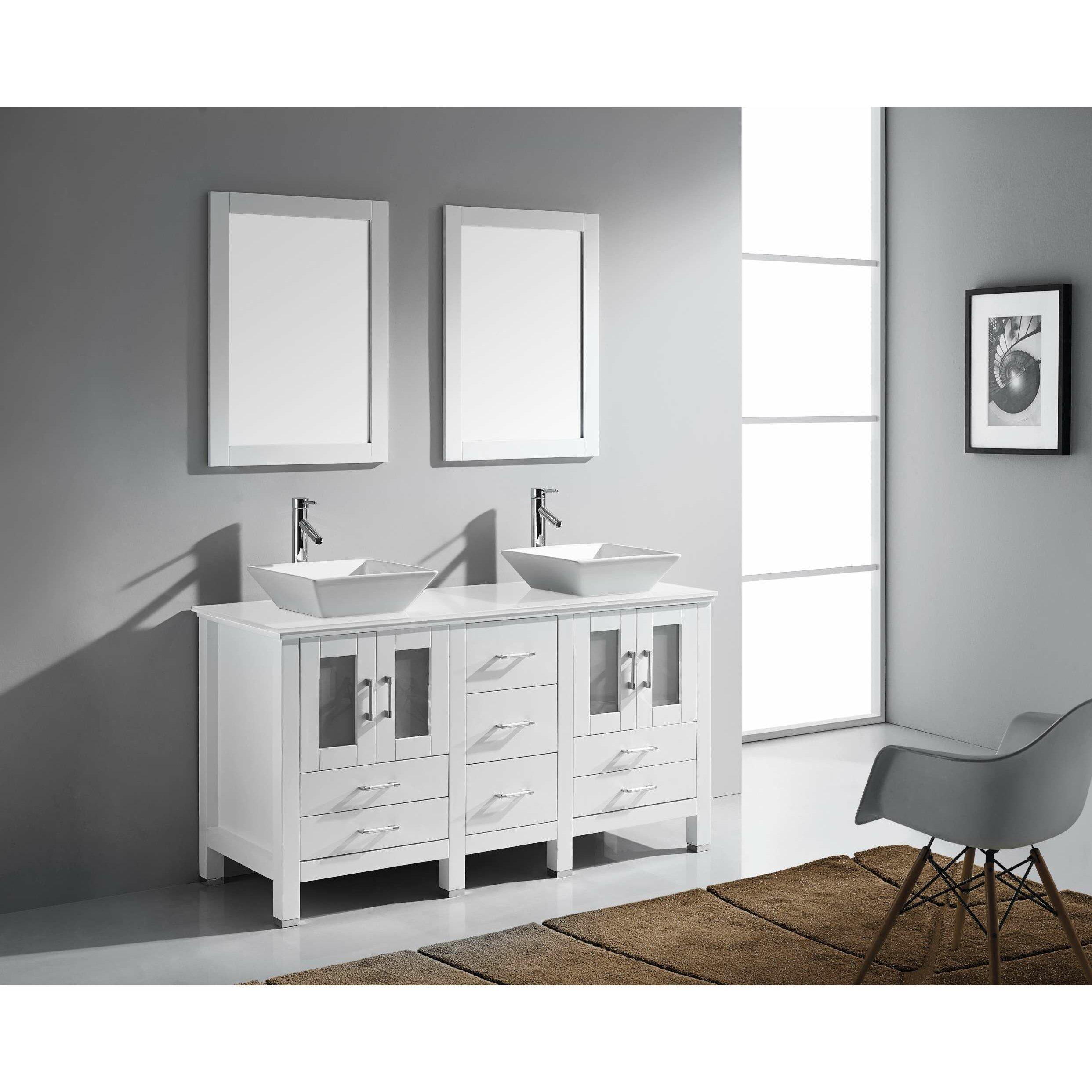  quot; Double Bathroom Vanity Set with White Stone Top and Mirror by Virtu