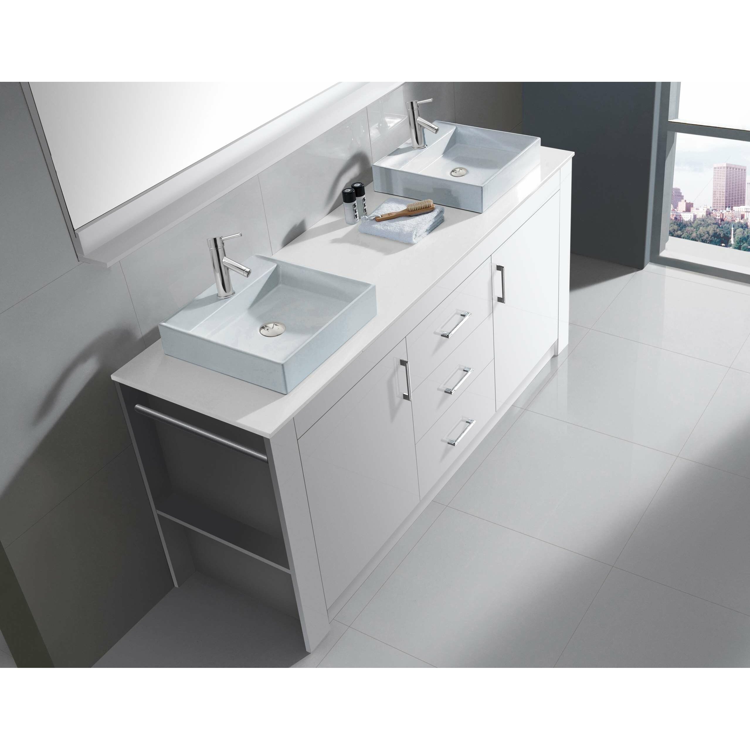 Tavian 60quot; Double Bathroom Vanity Set with Stone and Mirror  Wayfair