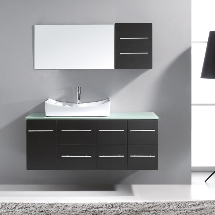  Single Bathroom Vanity Set with Tempered Glass Top and Mirror by Virtu