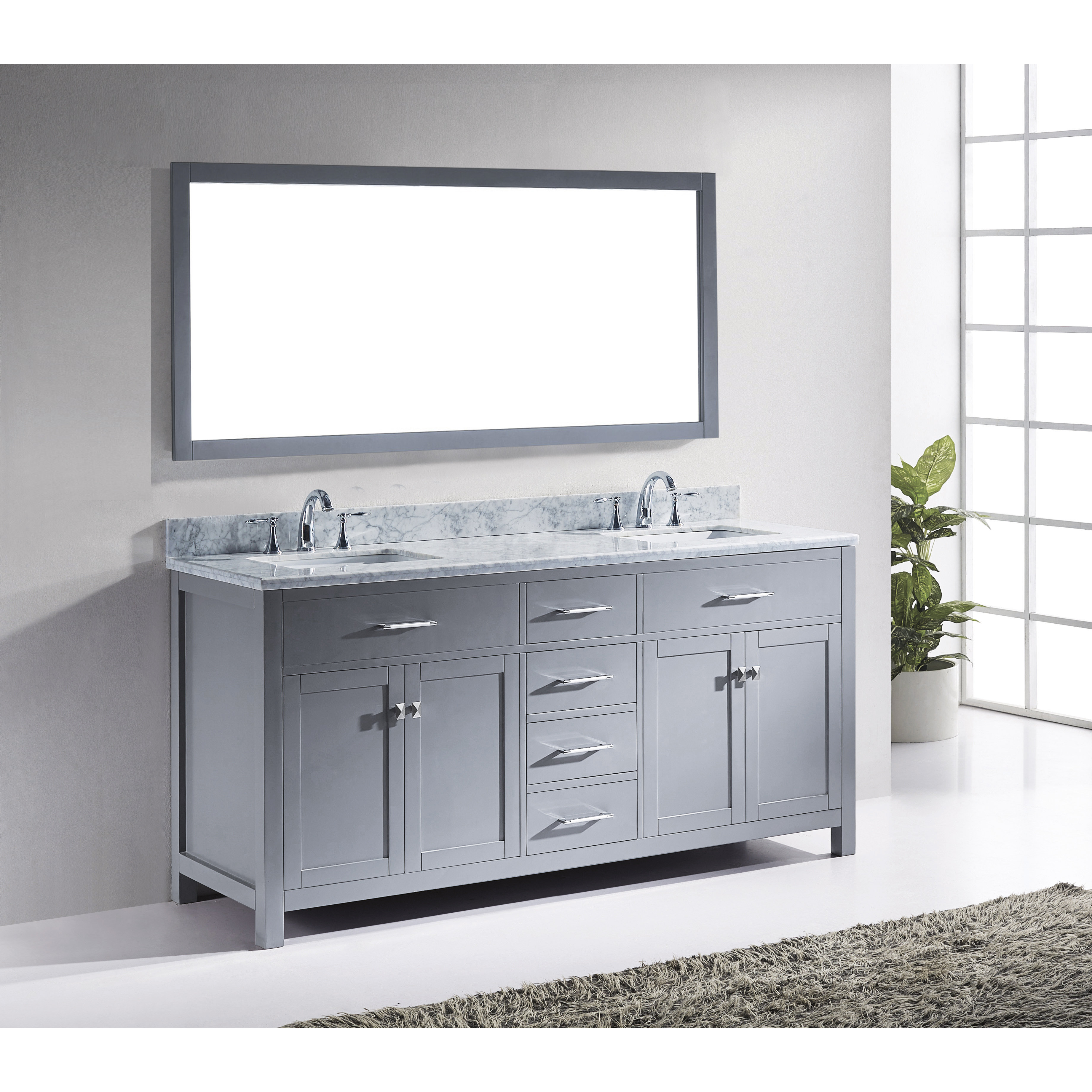  73quot; Double Bathroom Vanity Set with Carrara White Stone Top and Mirror