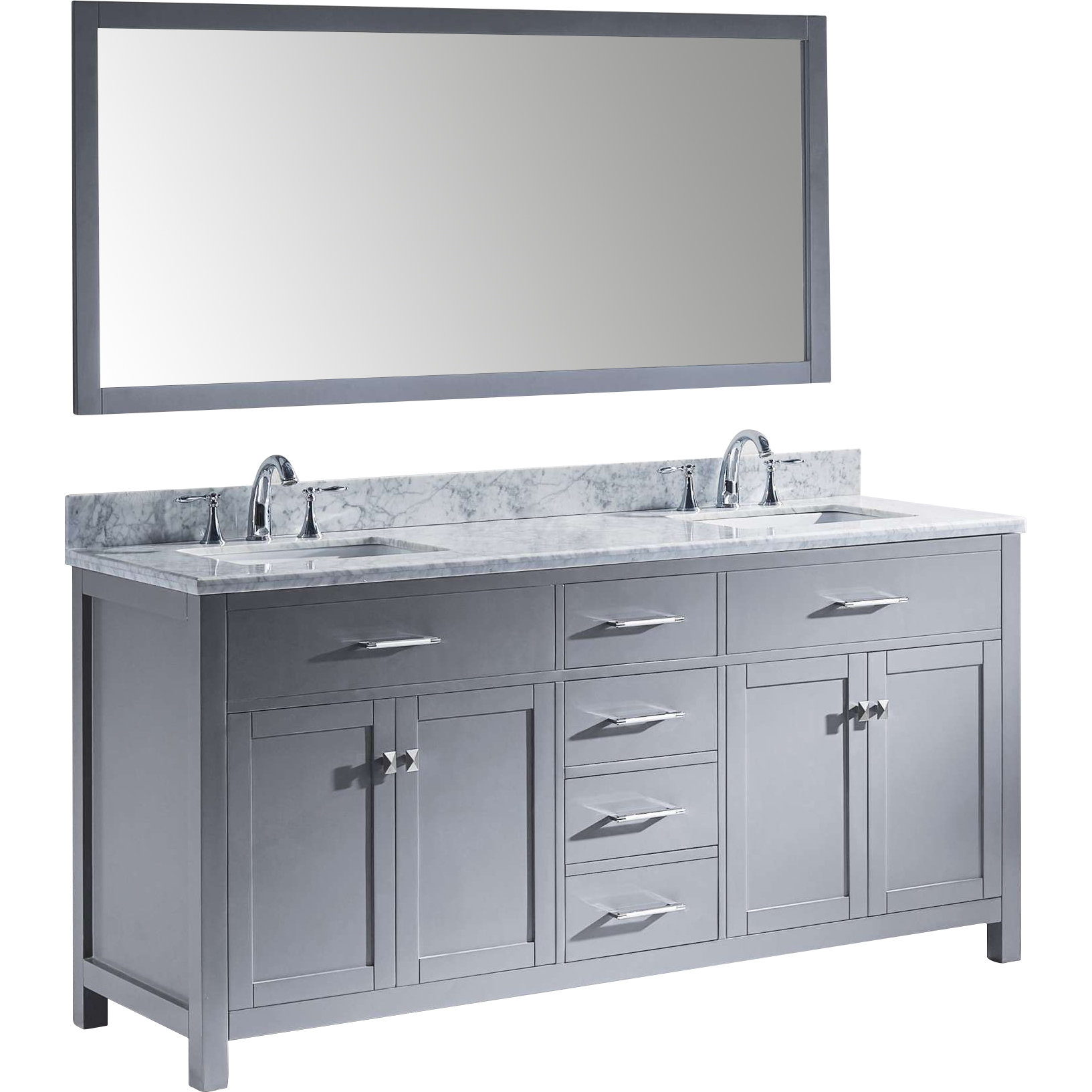  73quot; Double Bathroom Vanity Set with Carrara White Stone Top and Mirror