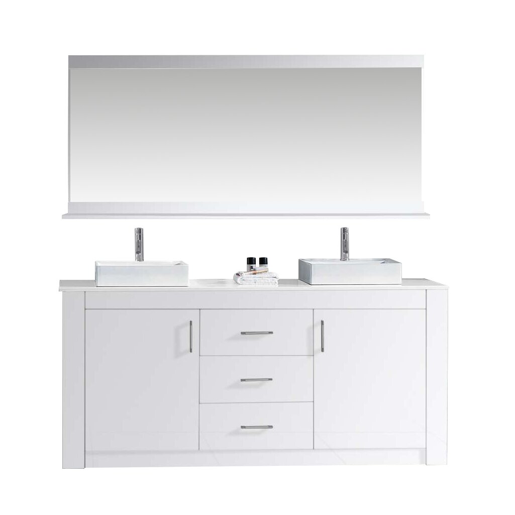 Tavian 60quot; Double Bathroom Vanity Set with Stone and Mirror  Wayfair