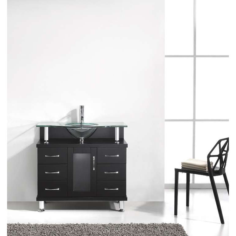 Virtu Vincente 36" Single Bathroom Vanity Set with Tempered Glass Top