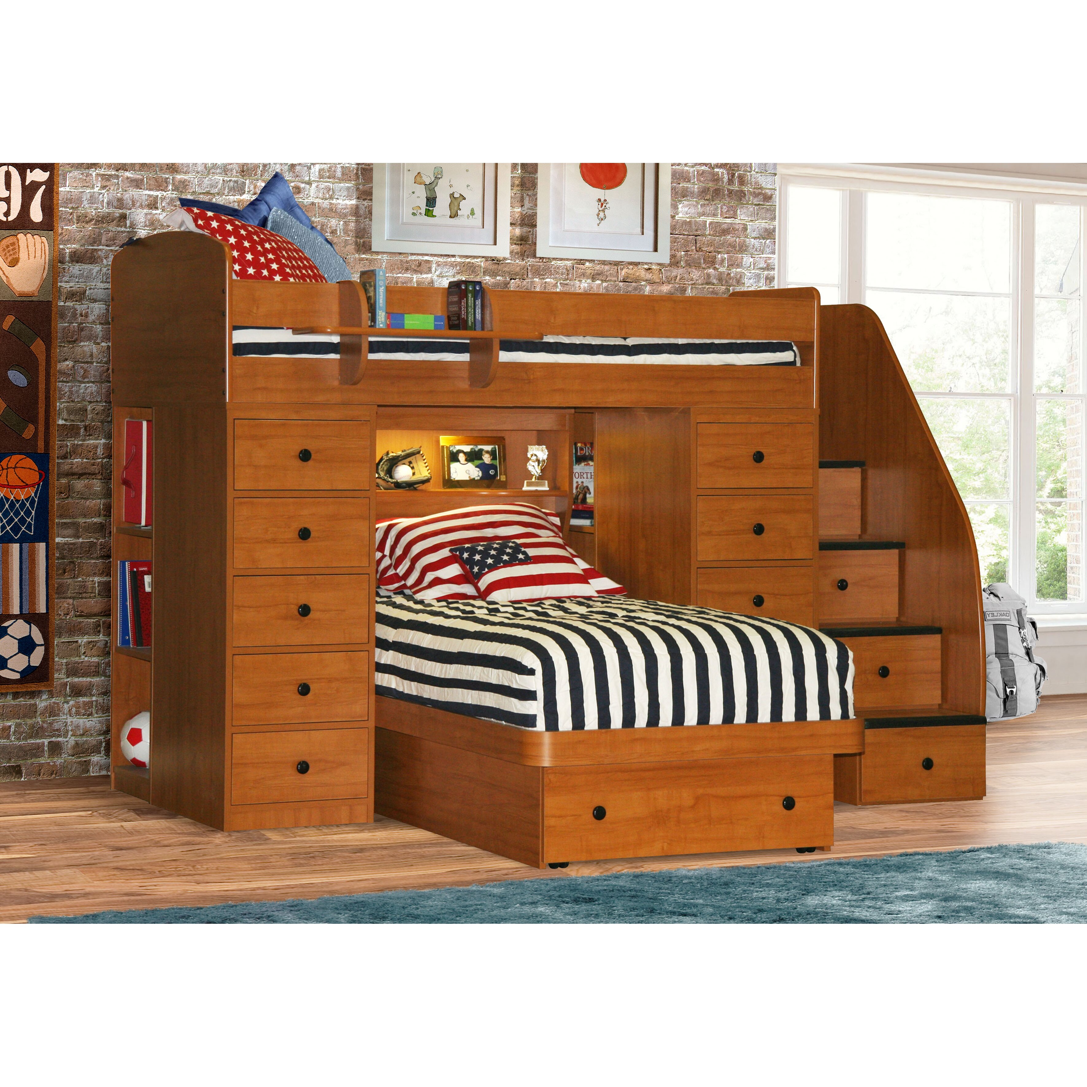 Sierra Twin L Shaped Bunk Bed With Storage Wayfair   Berg Furniture Space Saver Twin Over Twin Platform Bunk Bed With 2 Chests 22 827 