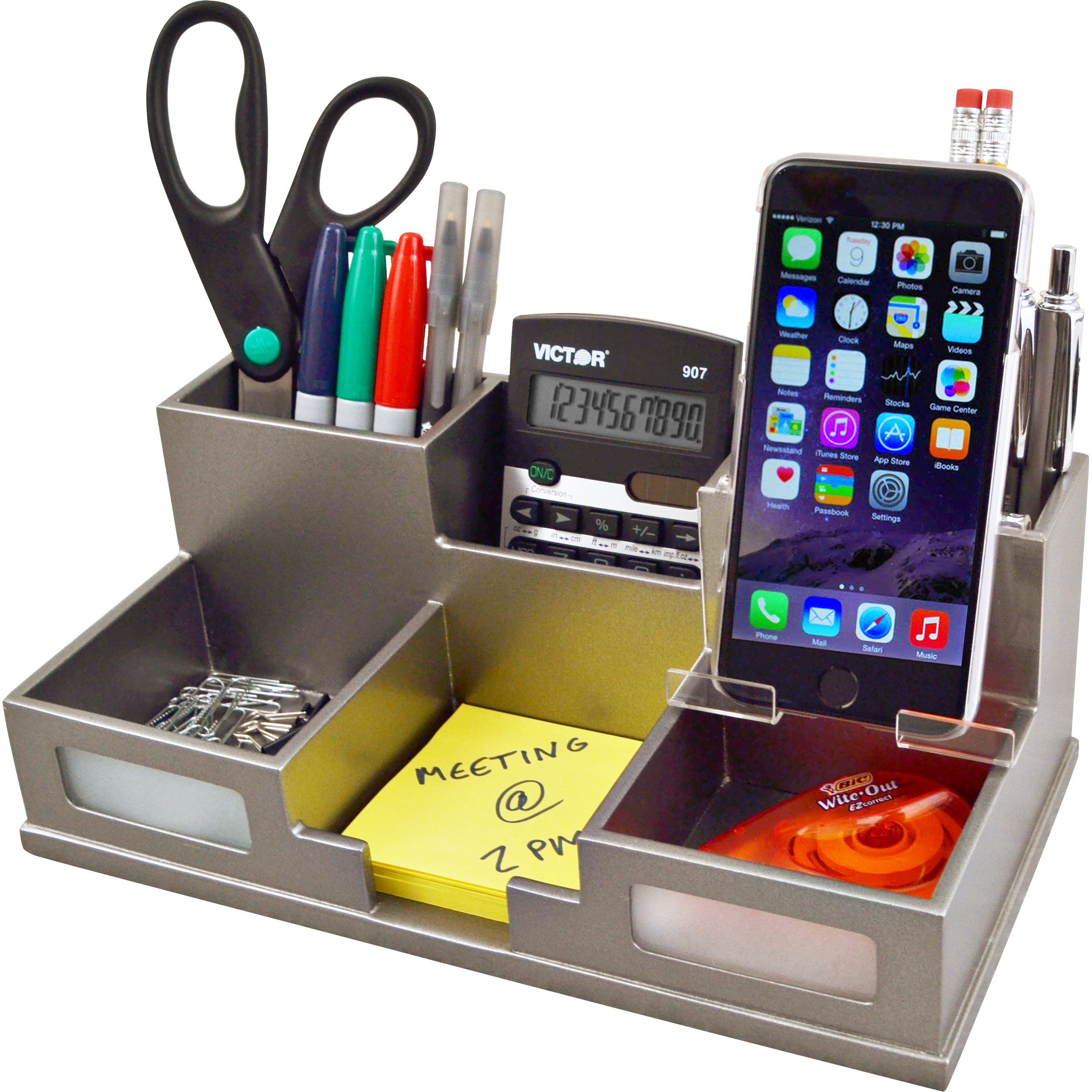 Victor Technology Midnight Black Desk Organizer with Smart Phone Holder