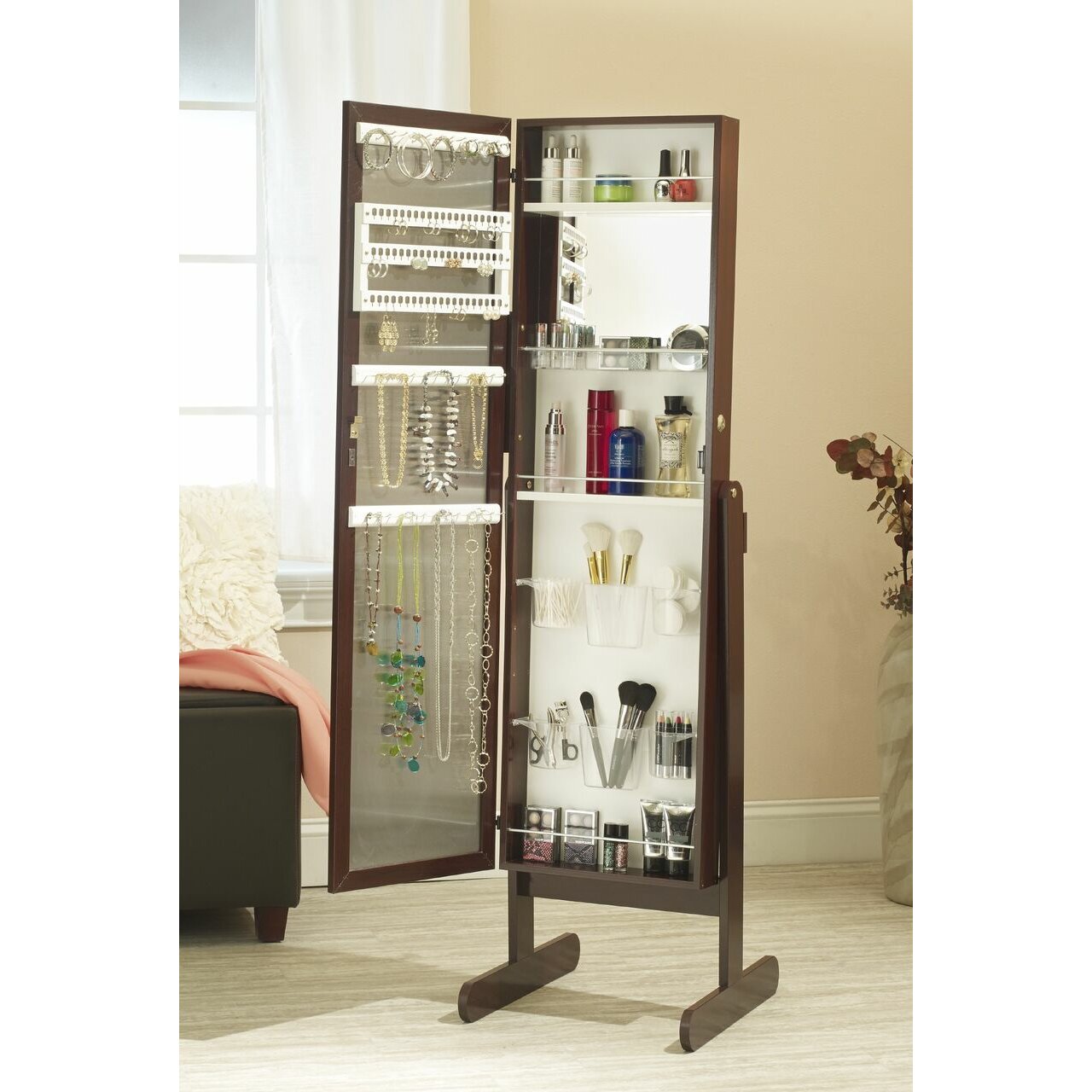 Mirrotek Makeup Organizational Jewelry Armoire with Mirror & Reviews ...