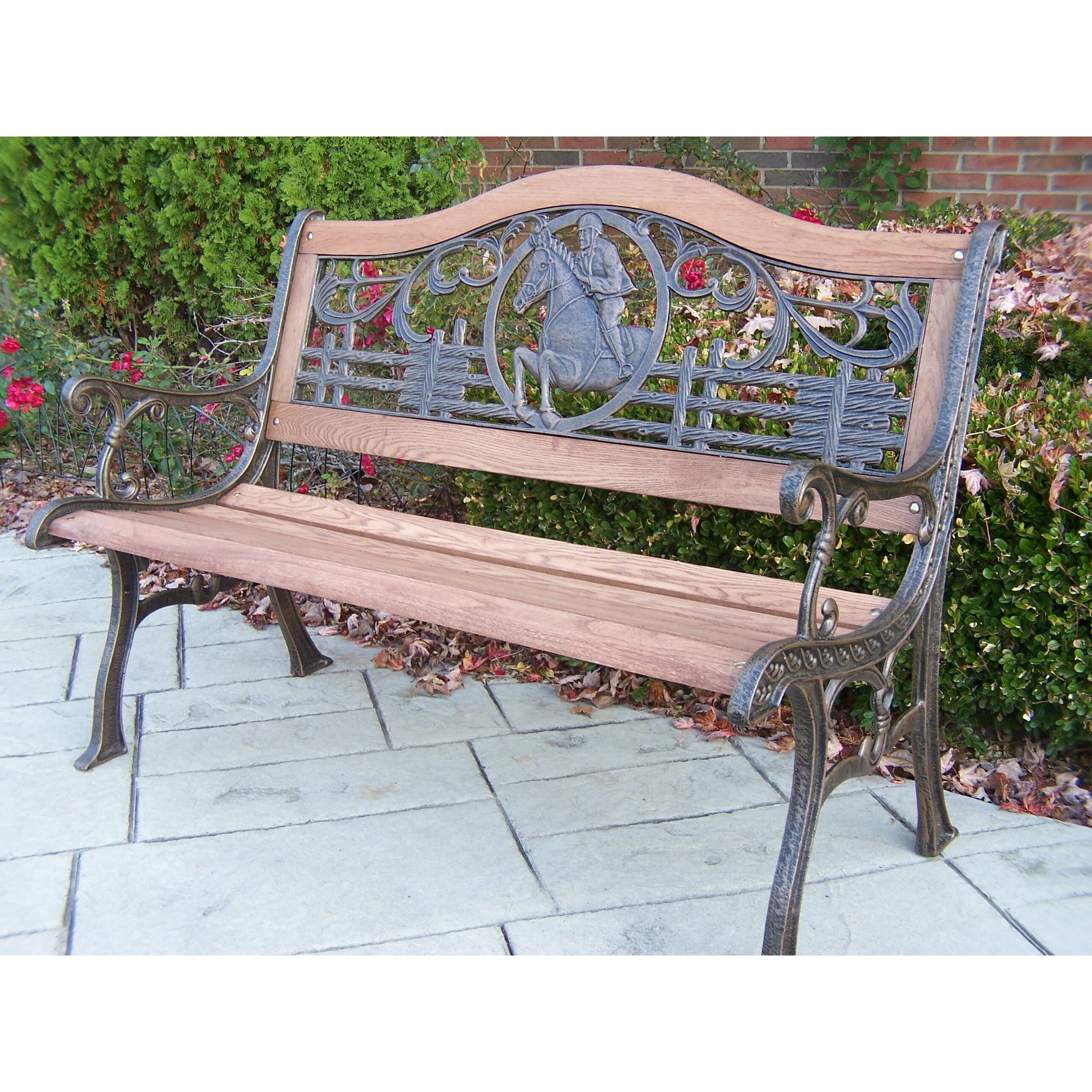 Oakland Living Horse Wood and Cast Iron Park Bench & Reviews | Wayfair