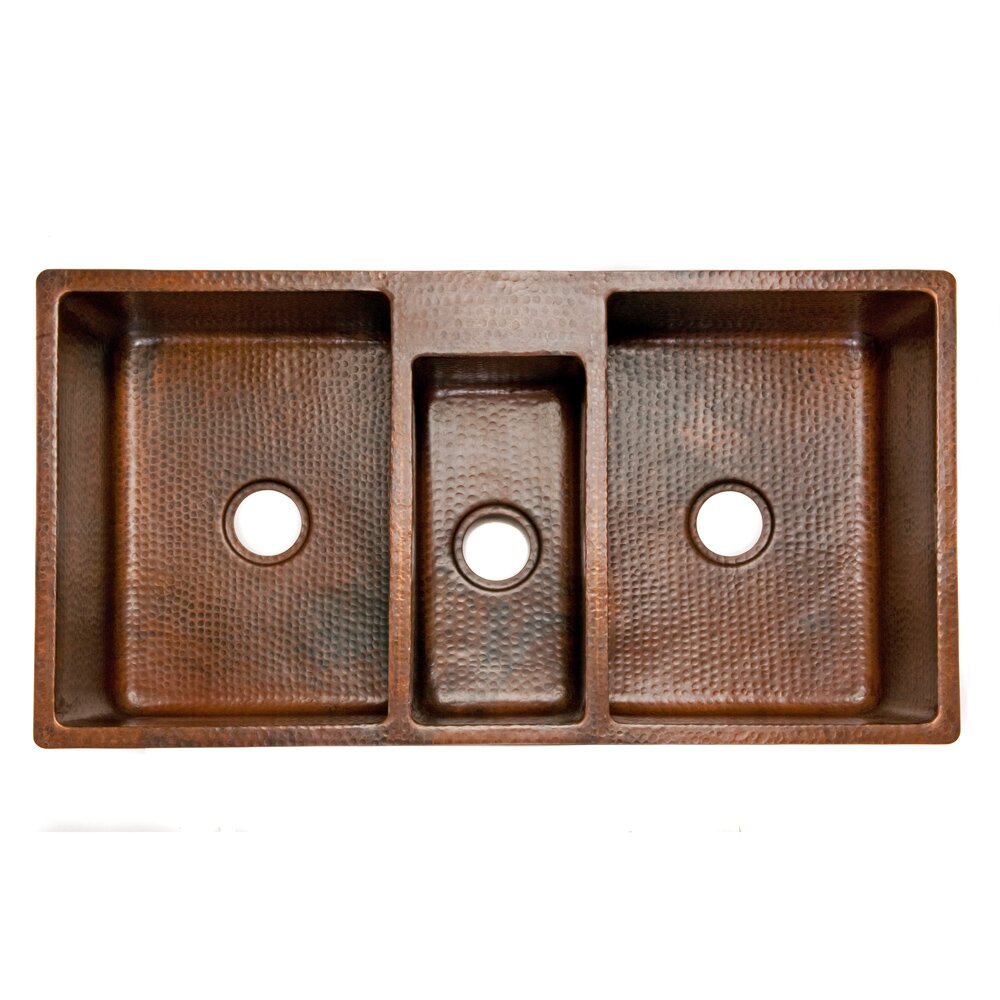 42 X 22 Hammered Triple Bowl Kitchen Sink Wayfair   Premier Copper Products 42 X 22 Hammered Triple Bowl Kitchen Sink KTDB422210 