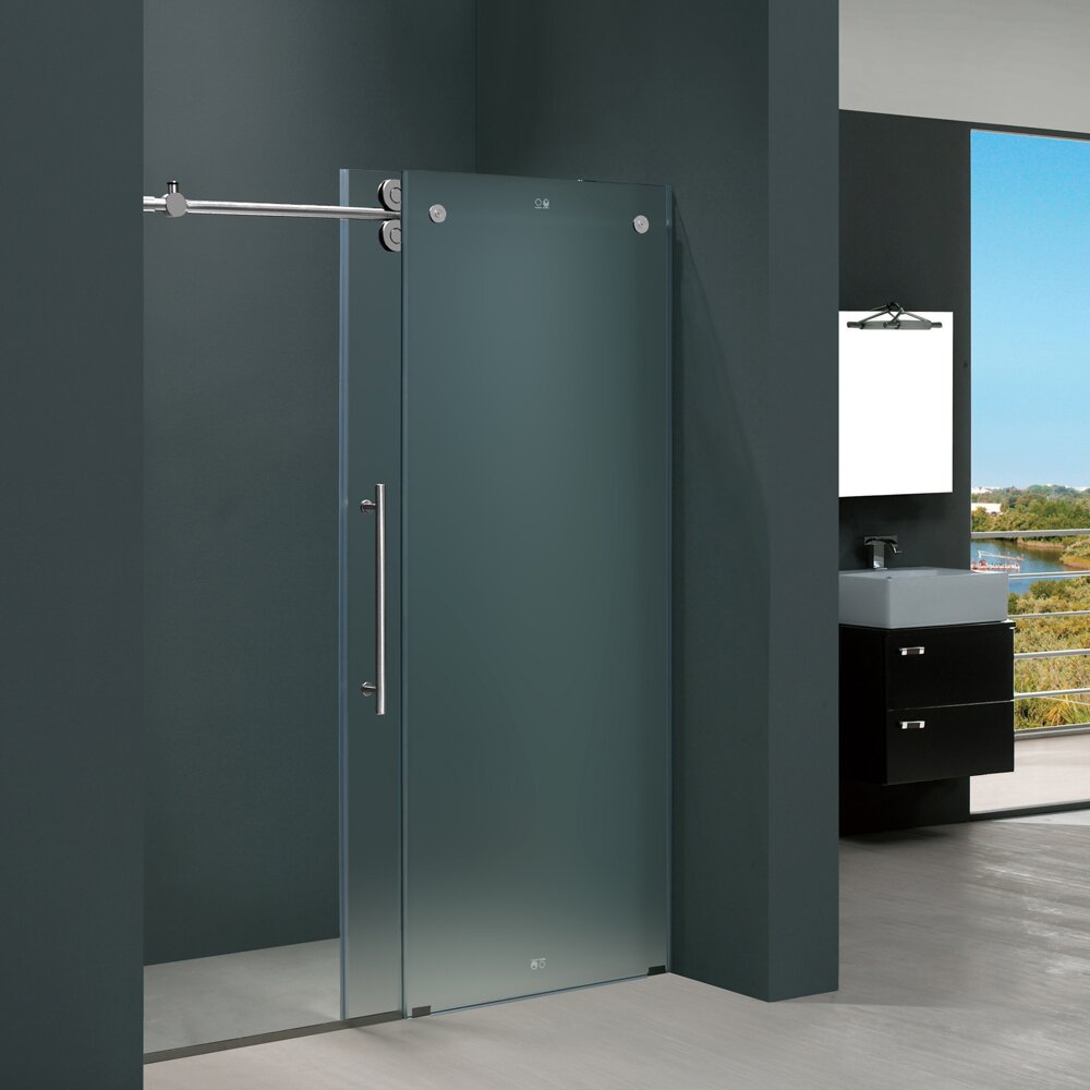 Elan 56 To 60 In Frameless Sliding Shower Door With 375 In Frosted Glass And Chrome Hardware