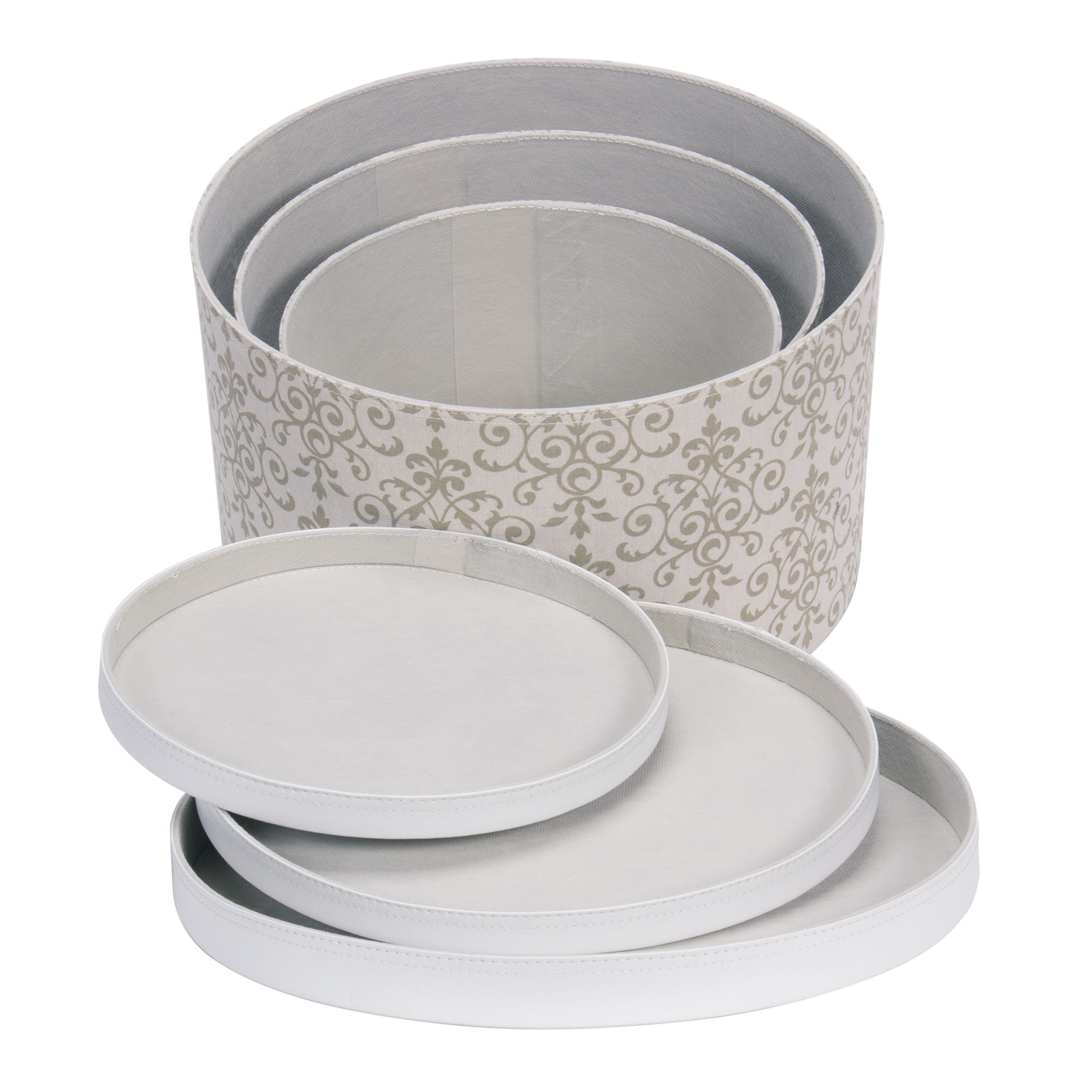 Household Essentials 3 Piece Hat Box Set with Faux Leather Lids