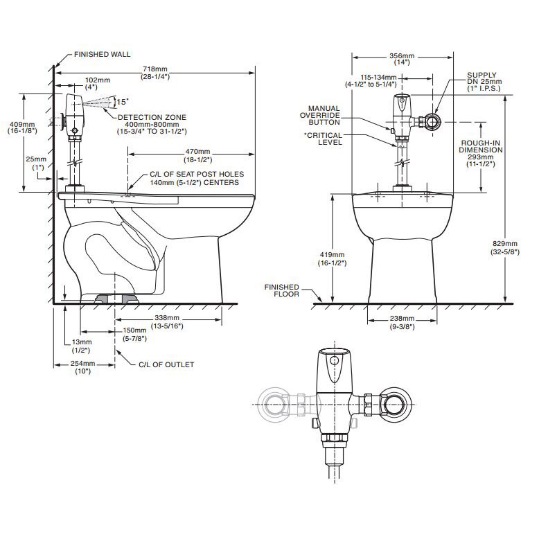 Madera Ada EverClean Dual Flush Selectronic Flush Valve System 1.1 GPF ...